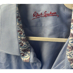 Robert Graham Men’s Blue Check Button Front Shirt Long Sleeve Contrast Trim MN10